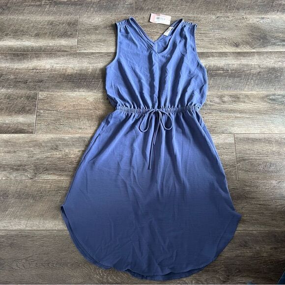 Monteri NWT Short Story Blue Knit Sleeveless Dress Drawstring Waist V-Neck Large - Picture 6 of 9